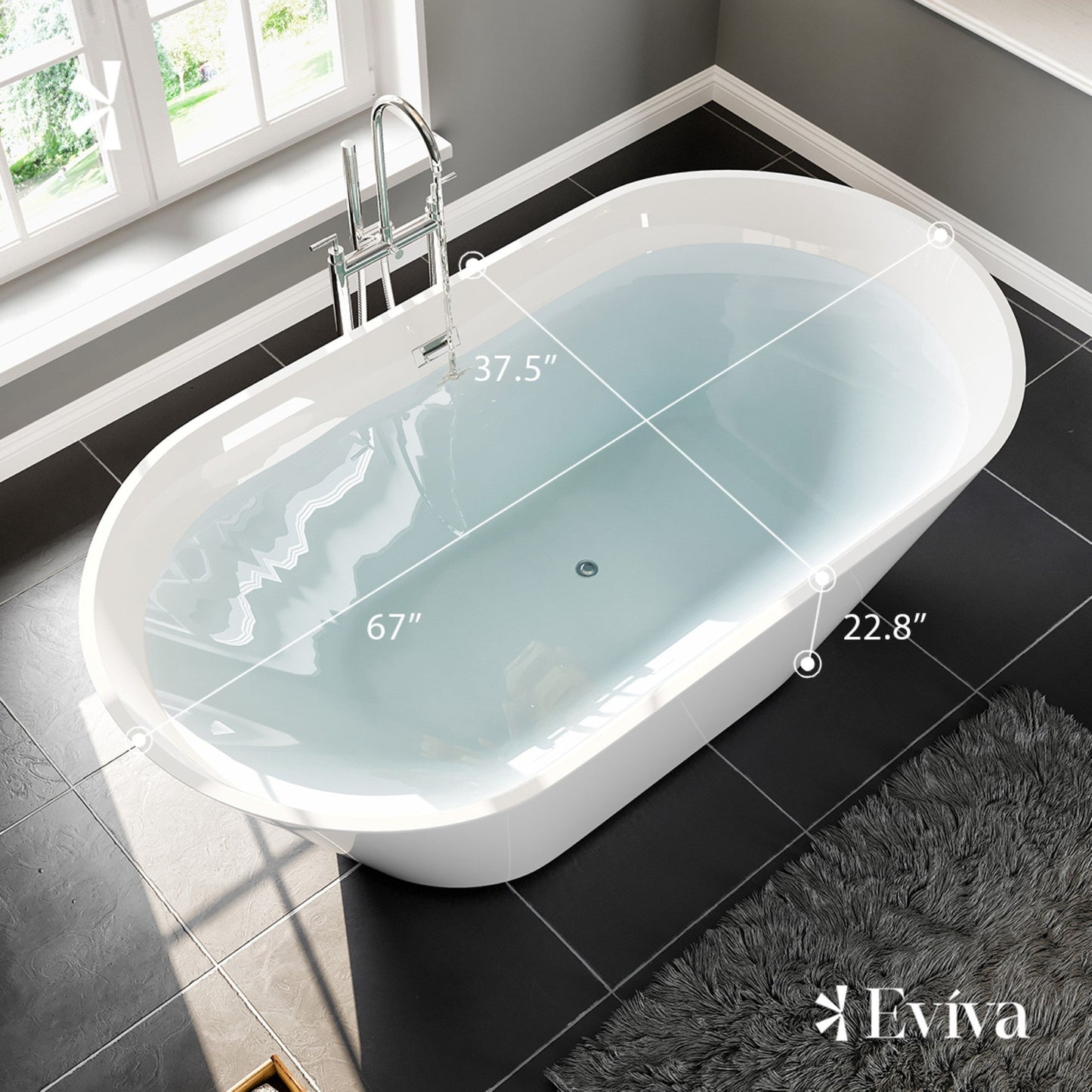 Eviva Aries 59" Glossy White Acrylic Freestanding Bathtub