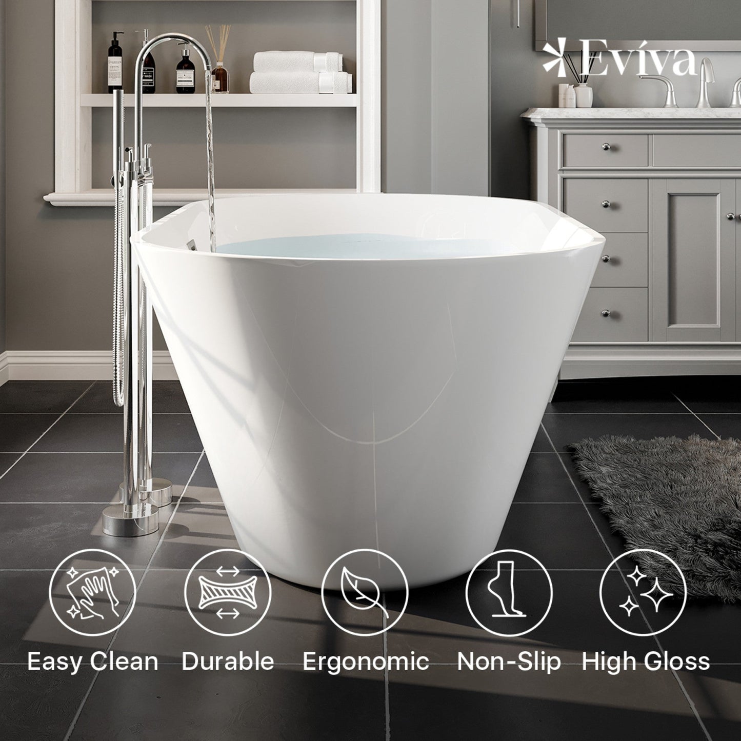 Eviva Aries 59" Glossy White Acrylic Freestanding Bathtub
