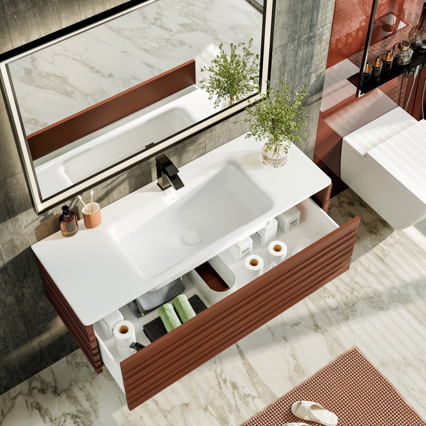 Eviva Dream Wall Mount Bath Vanity with Solid Surface Top and Integrated Sink