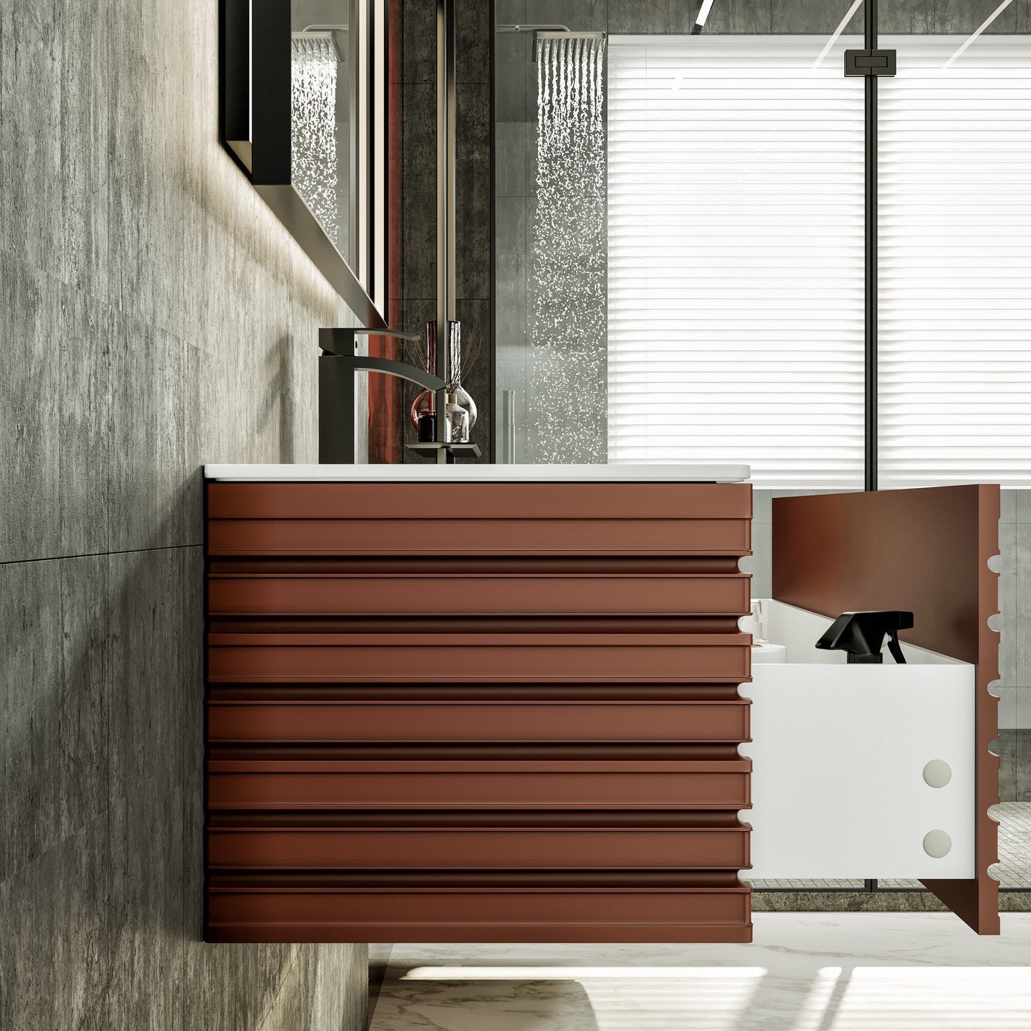 Eviva Dream Wall Mount Bath Vanity with Solid Surface Top and Integrated Sink