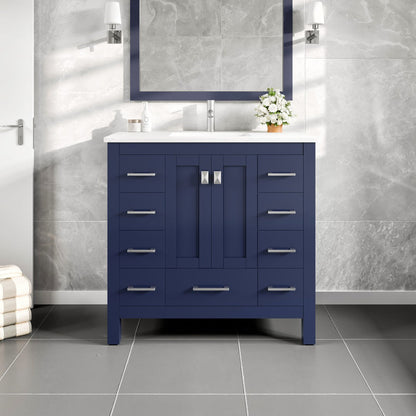 Eviva Hampton Bath Vanity with Carrara Quartz Top and Undermount Porcelain Sink