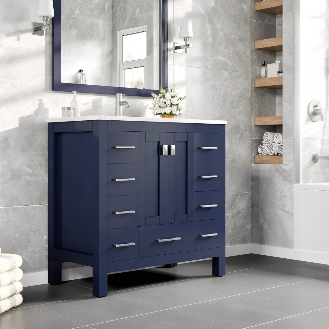 Eviva Hampton Bath Vanity with Carrara Quartz Top and Undermount Porcelain Sink