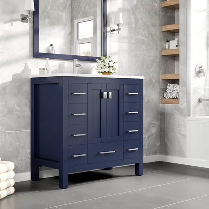 Eviva Hampton Bath Vanity with Carrara Quartz Top and Undermount Porcelain Sink