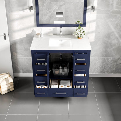 Eviva Hampton Bath Vanity with Carrara Quartz Top and Undermount Porcelain Sink