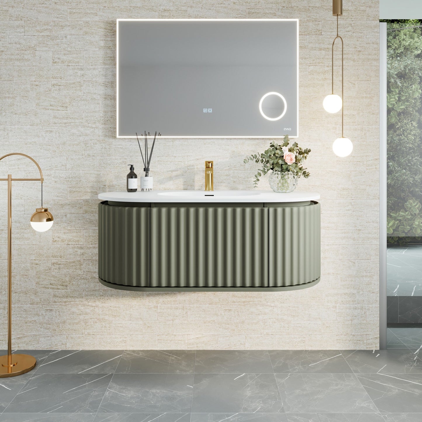 Eviva Haven Wall Mount Bath Vanity with Solid Surface Top and Integrated Sink (39"-71")