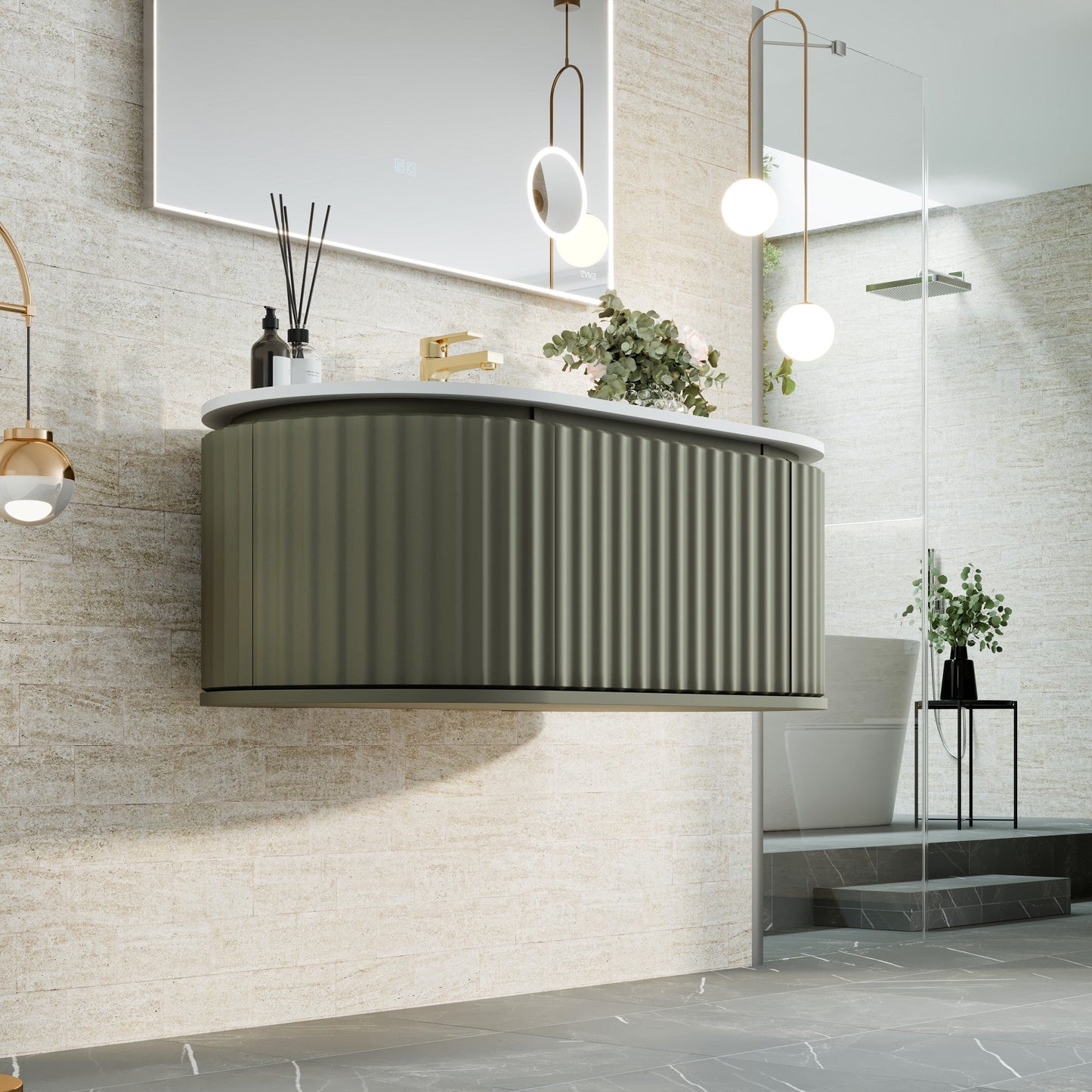 Eviva Haven Wall Mount Bath Vanity with Solid Surface Top and Integrated Sink (39"-71")