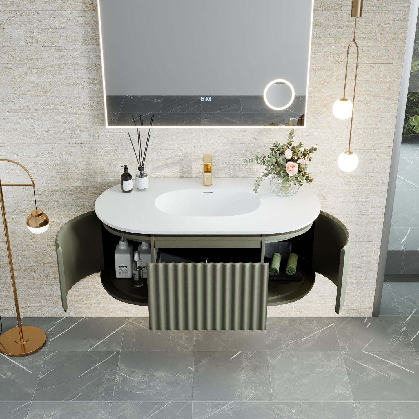 Eviva Haven Wall Mount Bath Vanity with Solid Surface Top and Integrated Sink (39"-71")