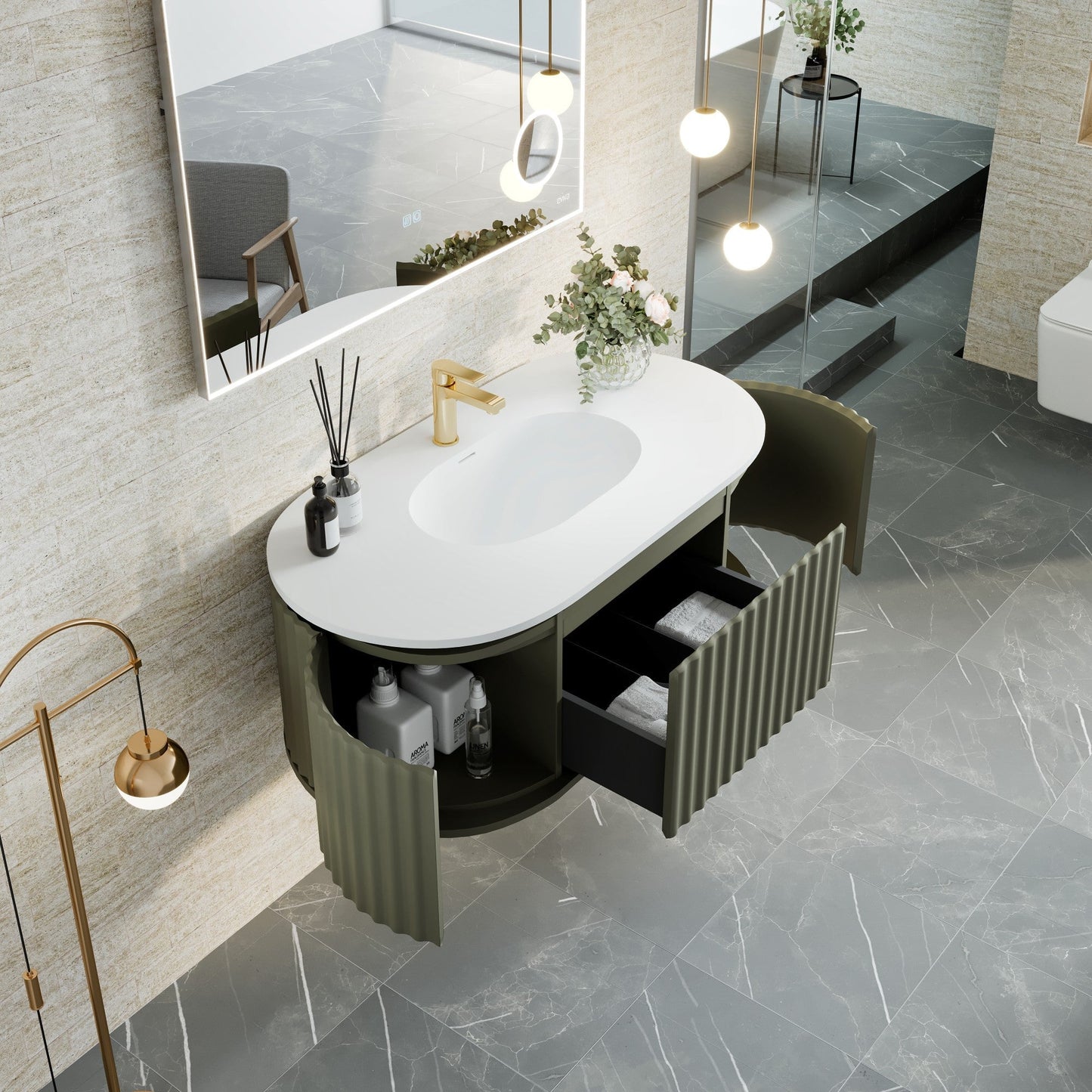 Eviva Haven Wall Mount Bath Vanity with Solid Surface Top and Integrated Sink (39"-71")