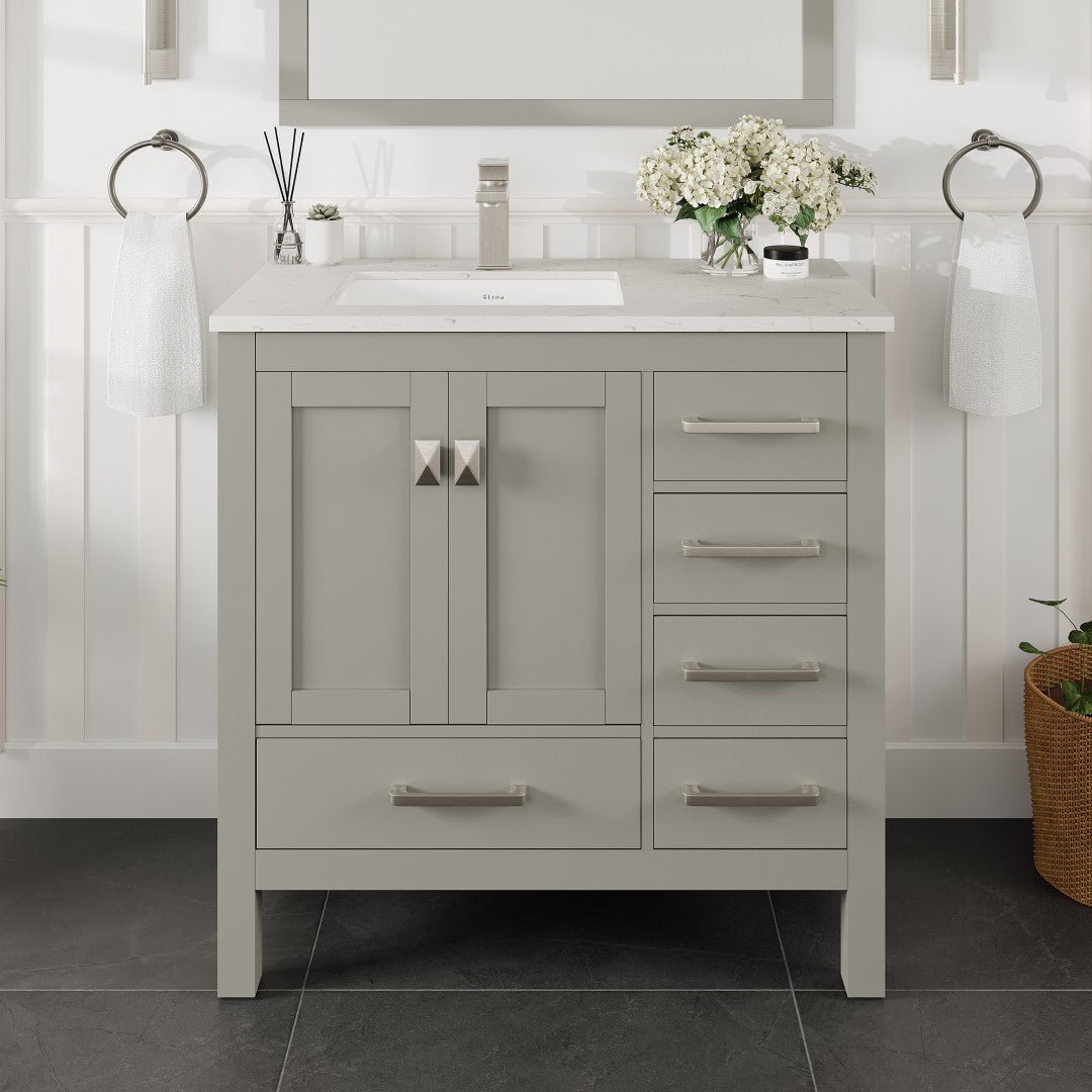 Eviva London Bath Vanity with Carrara Quartz Top and Undermount Porcelain Sink (20"-60")