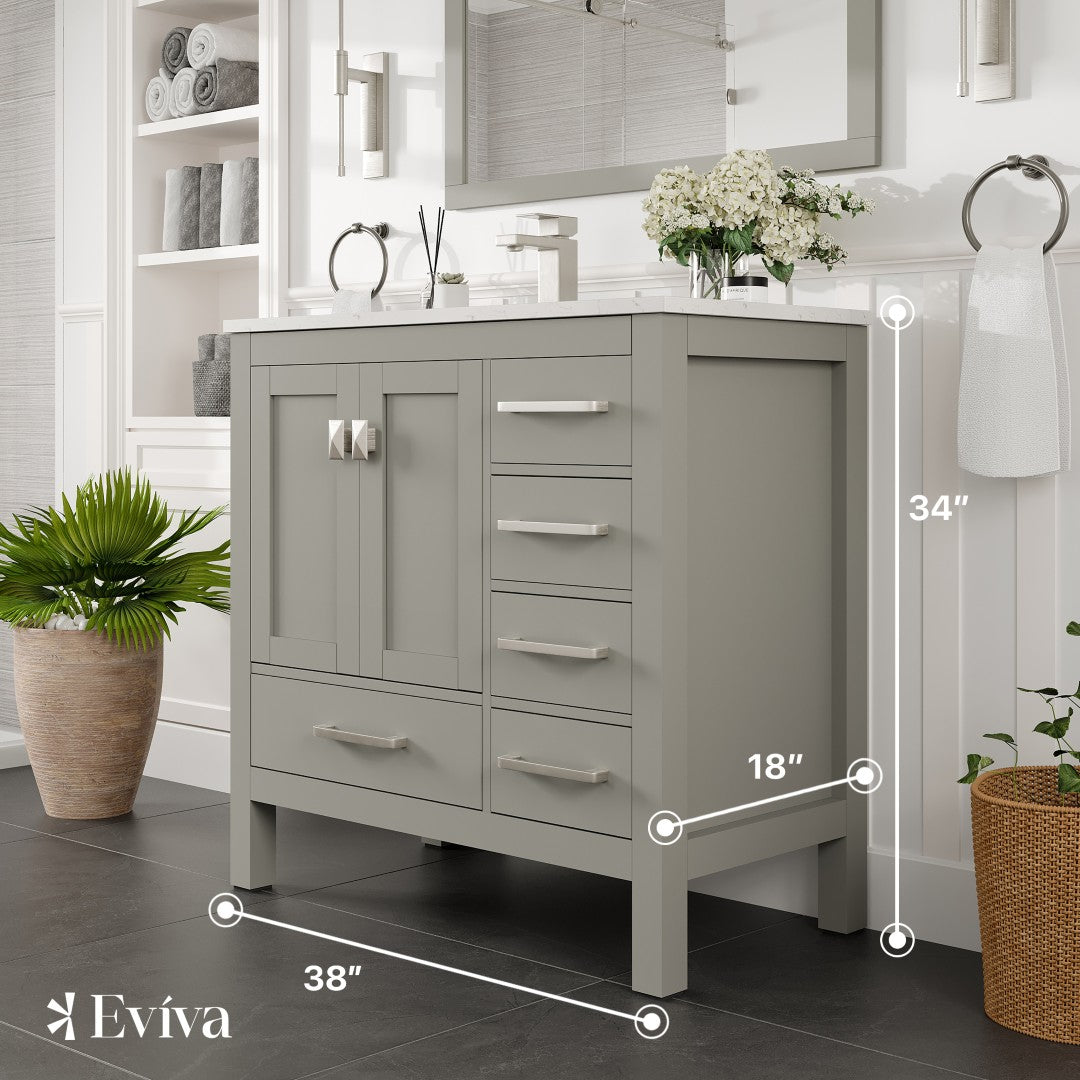 Eviva London Bath Vanity with Carrara Quartz Top and Undermount Porcelain Sink (20"-60")