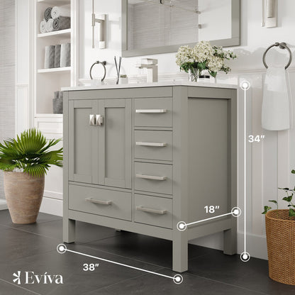Eviva London Bath Vanity with Carrara Quartz Top and Undermount Porcelain Sink (20"-60")