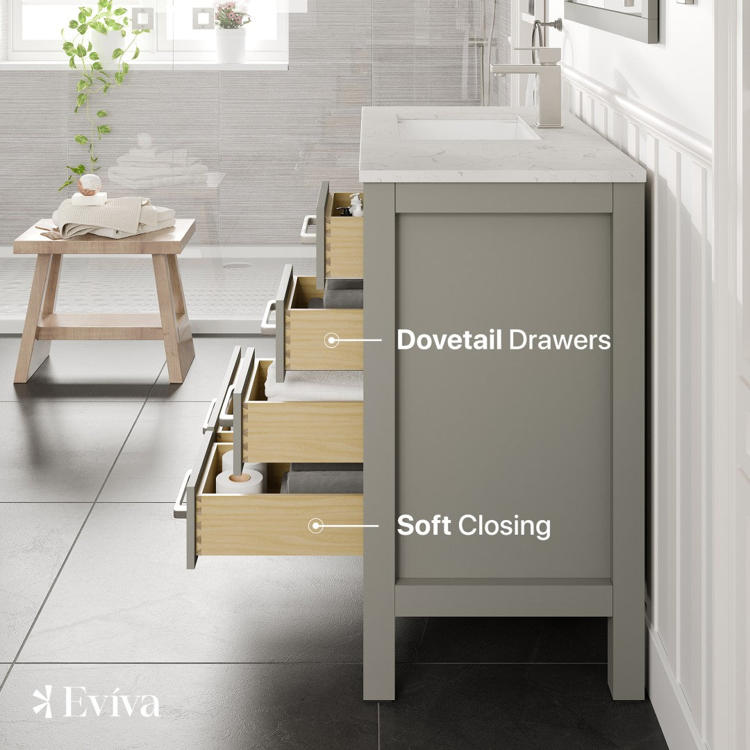Eviva London Bath Vanity with Carrara Quartz Top and Undermount Porcelain Sink (20"-60")