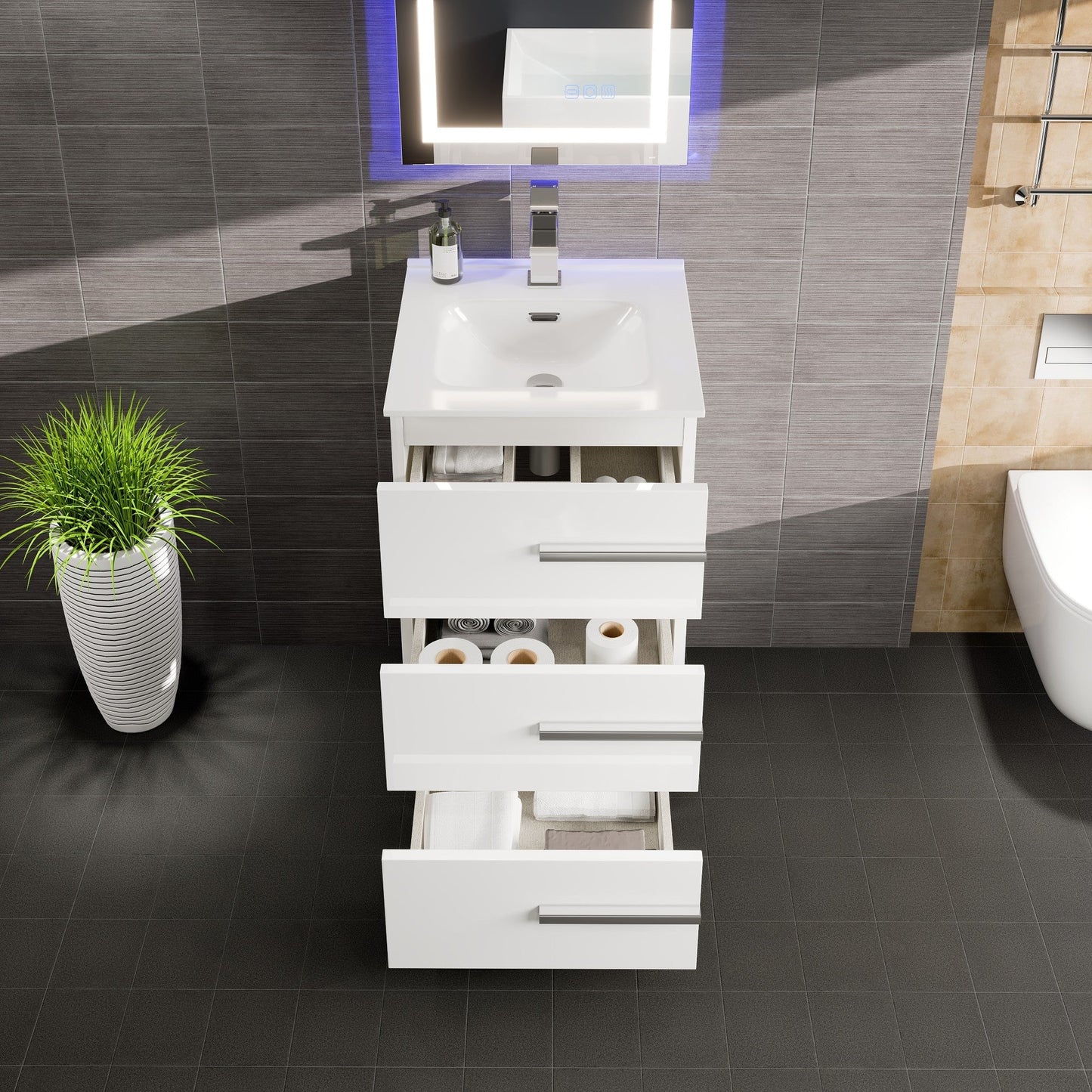 Eviva Deluxe Bath Vanity with Porcelain Top and Integrated Sink (20"-32")