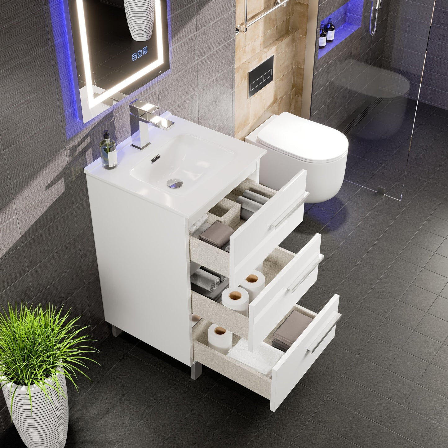 Eviva Deluxe Bath Vanity with Porcelain Top and Integrated Sink (20"-32")