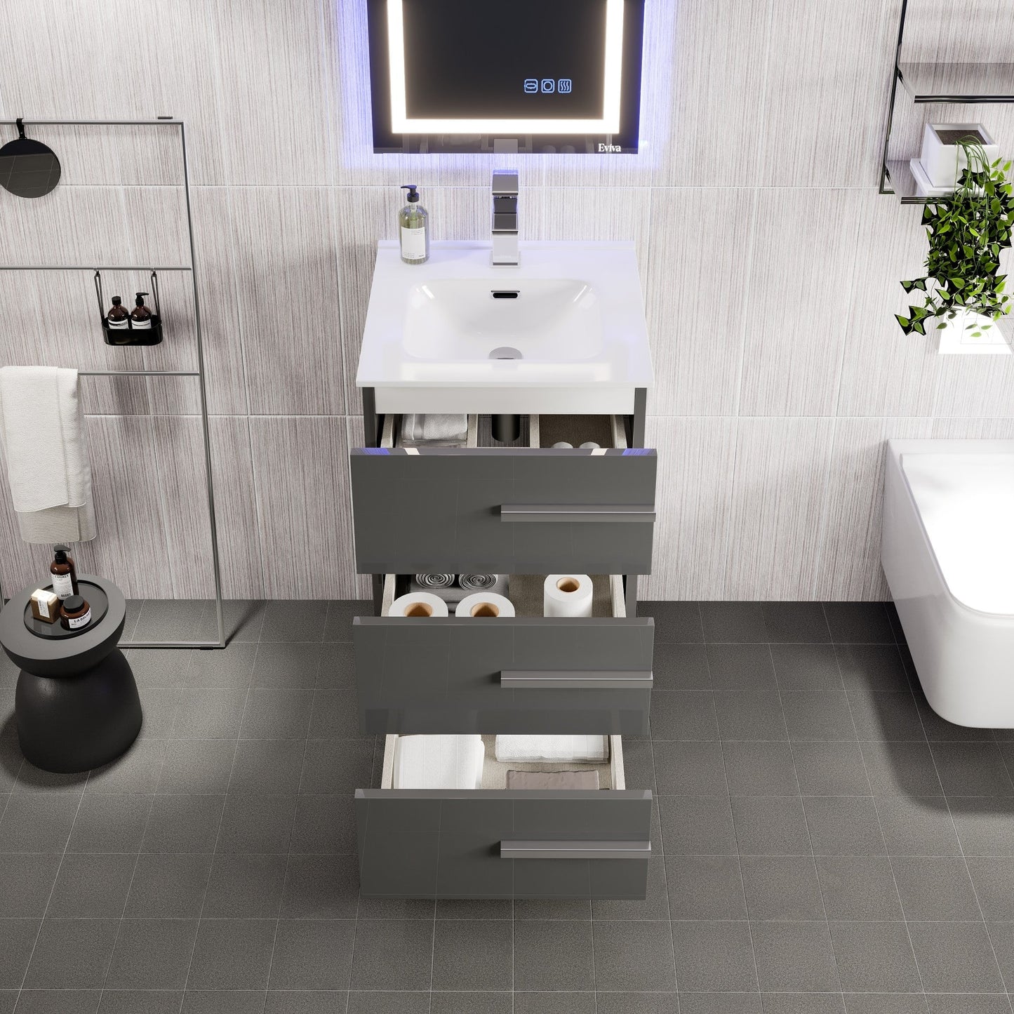 Eviva Deluxe Bath Vanity with Porcelain Top and Integrated Sink (20"-32")