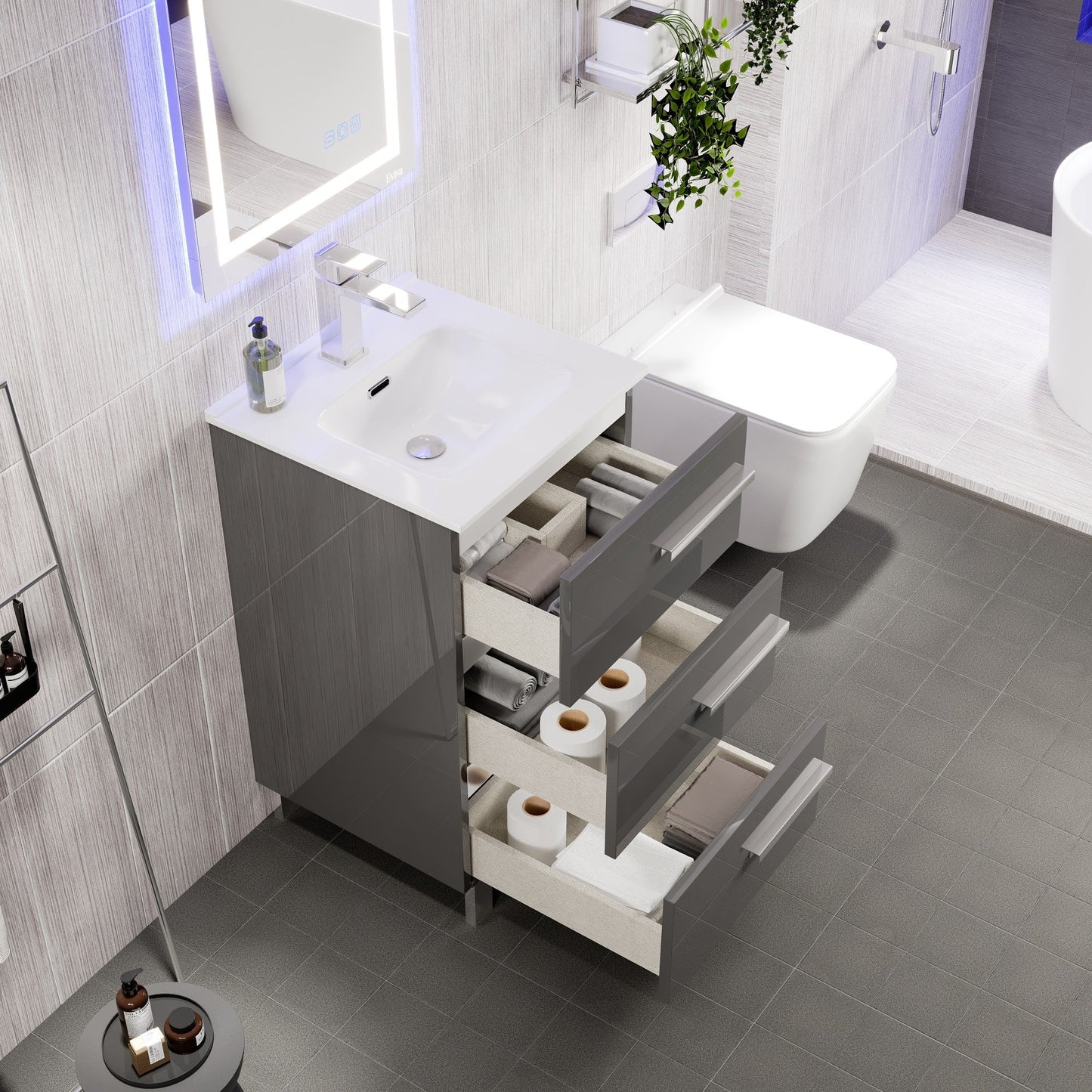 Eviva Deluxe Bath Vanity with Porcelain Top and Integrated Sink (20"-32")