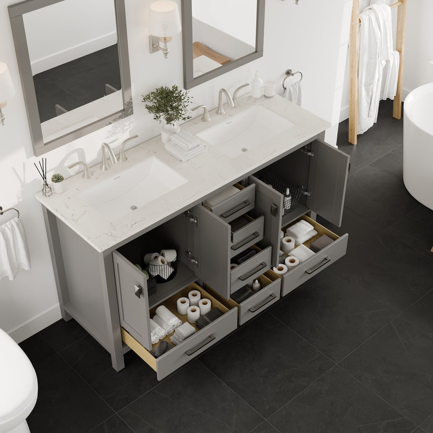 Eviva Aberdeen Bath Vanity with Counter Top and Undermount Porcelain Sink (24"-96")