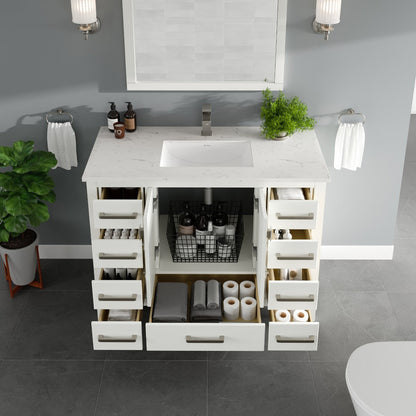 Eviva London Bath Vanity with Carrara Quartz Top and Undermount Porcelain Sink (20"-60")
