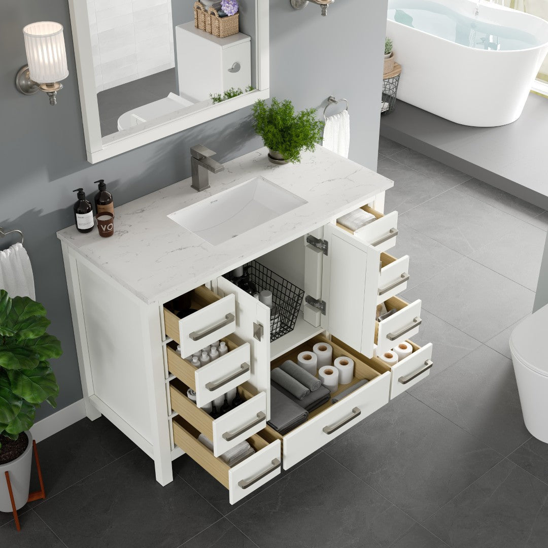Eviva London Bath Vanity with Carrara Quartz Top and Undermount Porcelain Sink (20"-60")