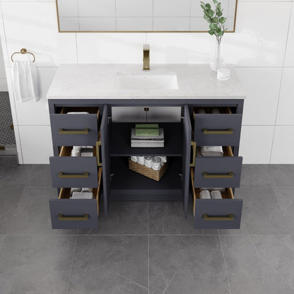 Eviva Curio Bath Vanity with Carrara Quartz Top and Undermount Porcelain Sink (24"-60")