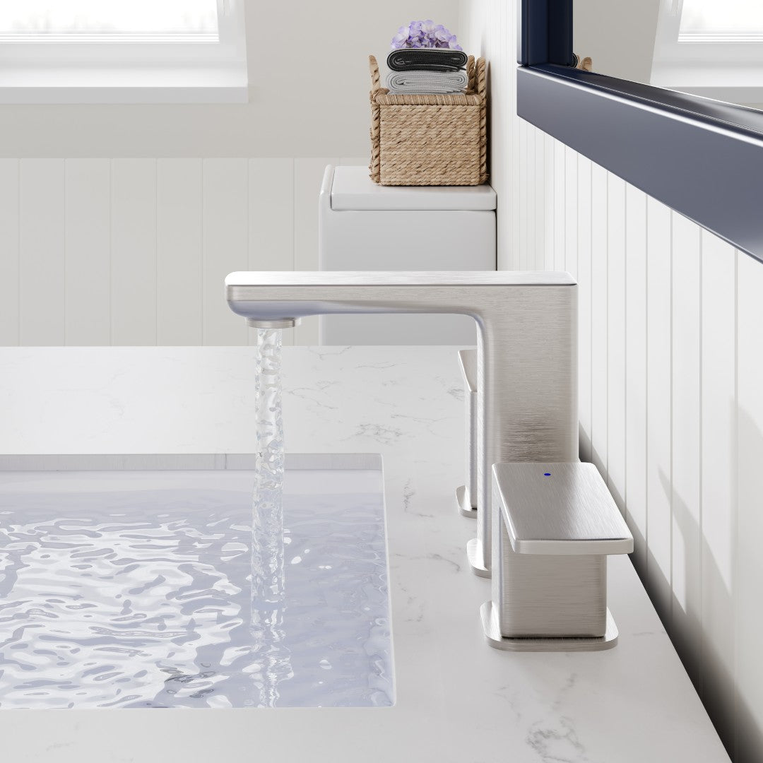 Eviva Moderna 2-Handle Waterfall Widespread Bathroom Faucet with Deckplate Included in Brushed Nickel