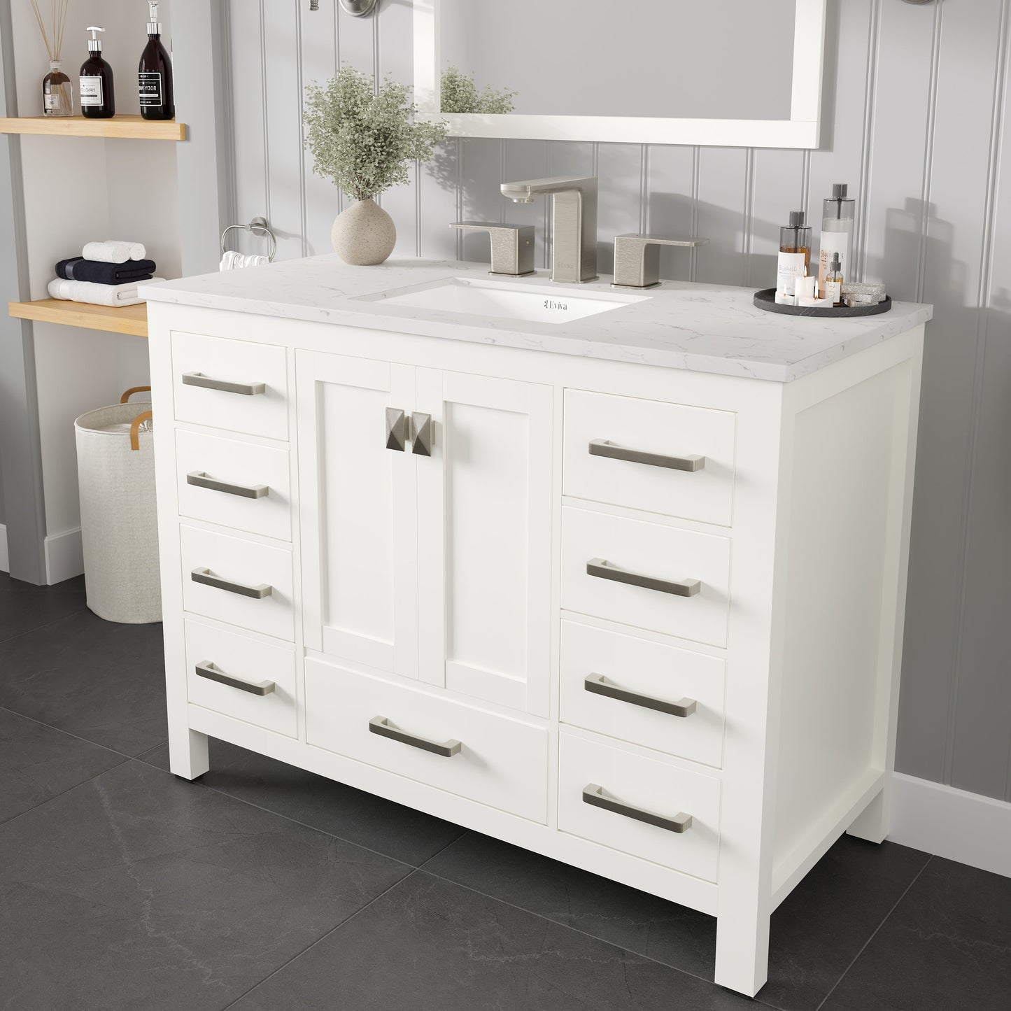 Eviva Moderna 2-Handle Waterfall Widespread Bathroom Faucet with Deckplate Included in Brushed Nickel