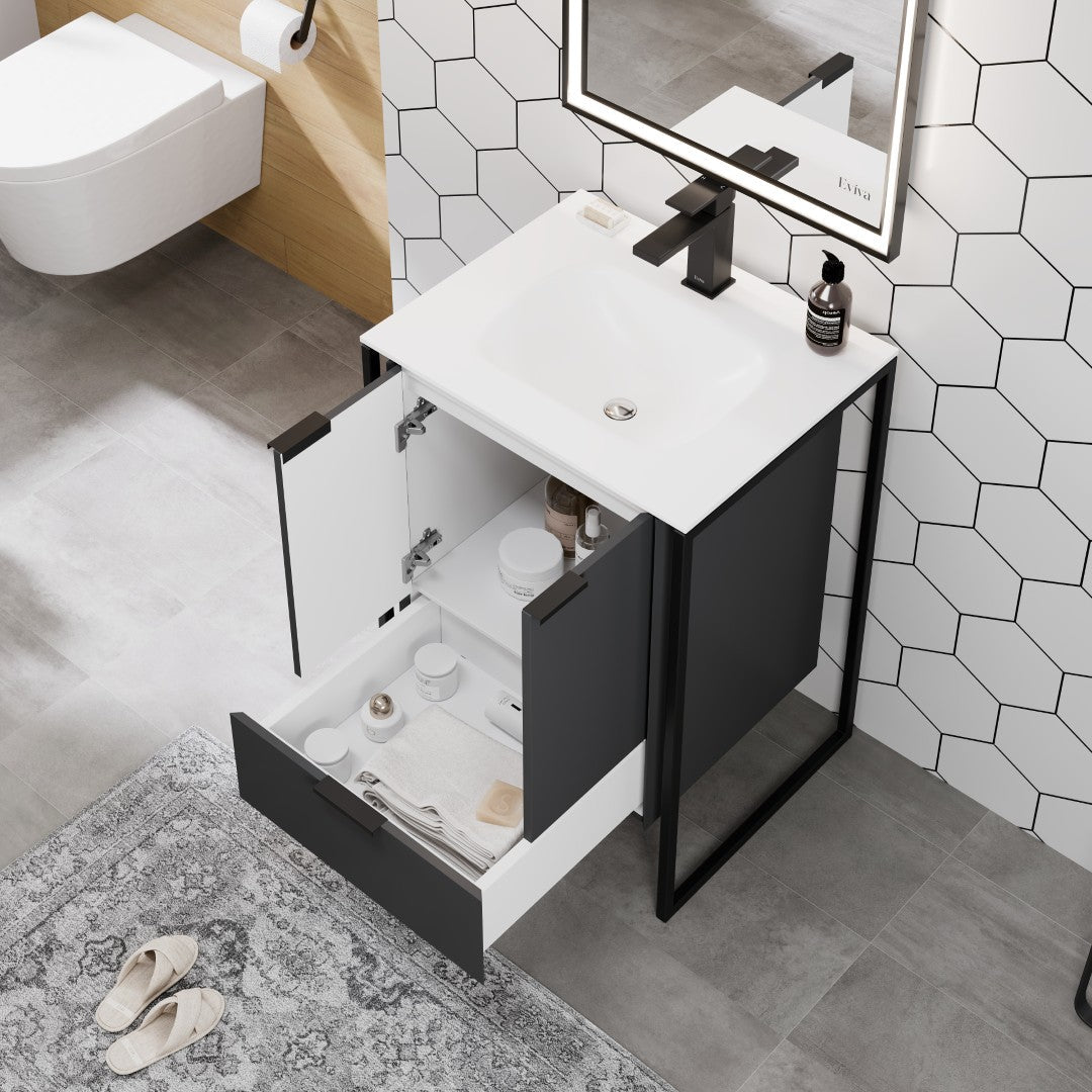 Eviva Onyx Wall Mount Bath Vanity with Solid Surface Top and Integrated Sink (26"-48")