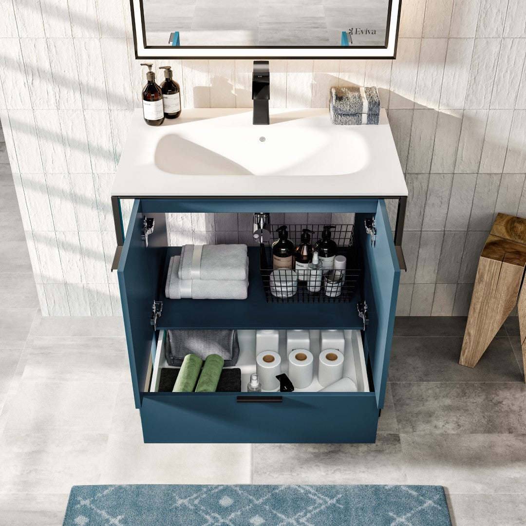 Eviva Onyx Wall Mount Bath Vanity with Solid Surface Top and Integrated Sink (26"-48")