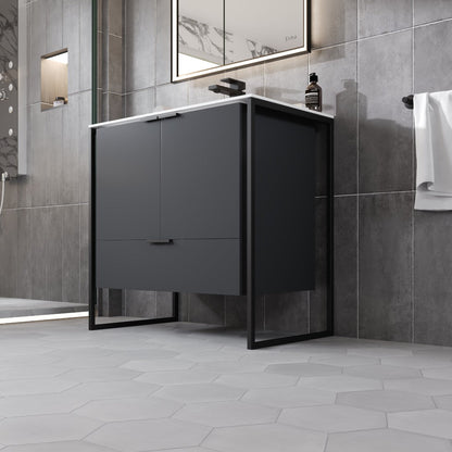 Eviva Onyx Wall Mount Bath Vanity with Solid Surface Top and Integrated Sink (26"-48")