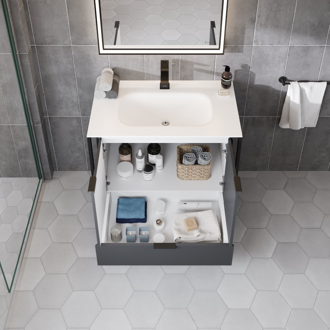 Eviva Onyx Wall Mount Bath Vanity with Solid Surface Top and Integrated Sink (26"-48")