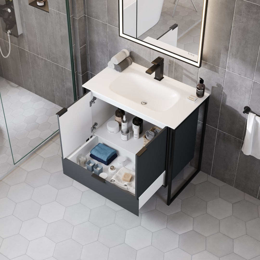 Eviva Onyx Wall Mount Bath Vanity with Solid Surface Top and Integrated Sink (26"-48")