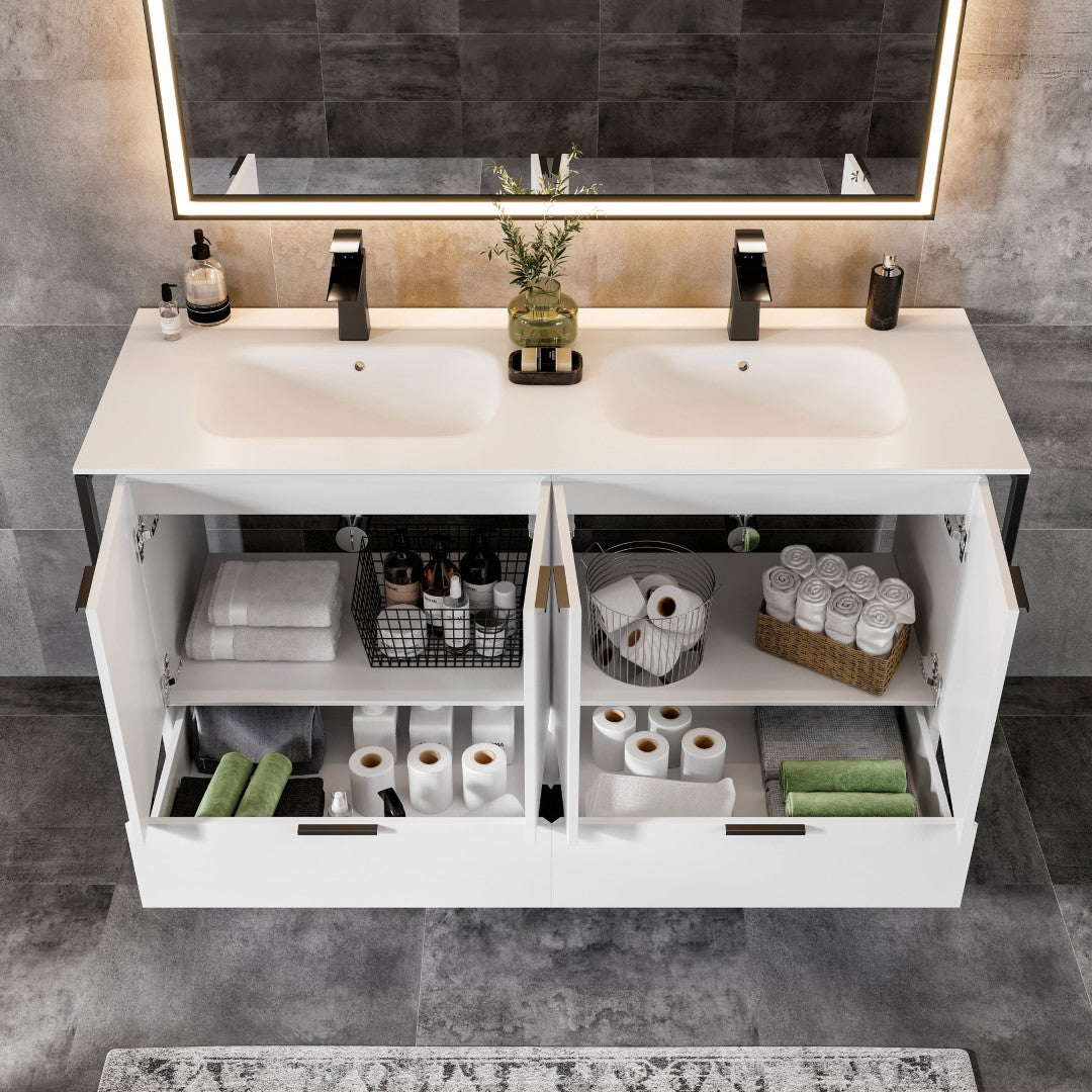 Eviva Onyx Wall Mount Bath Vanity with Solid Surface Top and Integrated Sink (26"-48")