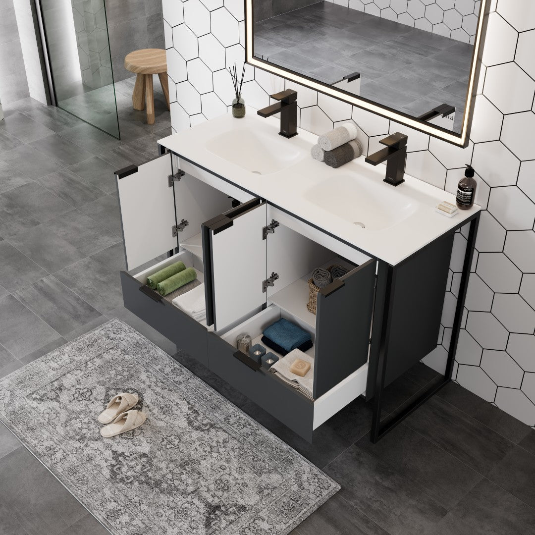 Eviva Onyx Wall Mount Bath Vanity with Solid Surface Top and Integrated Sink (26"-48")