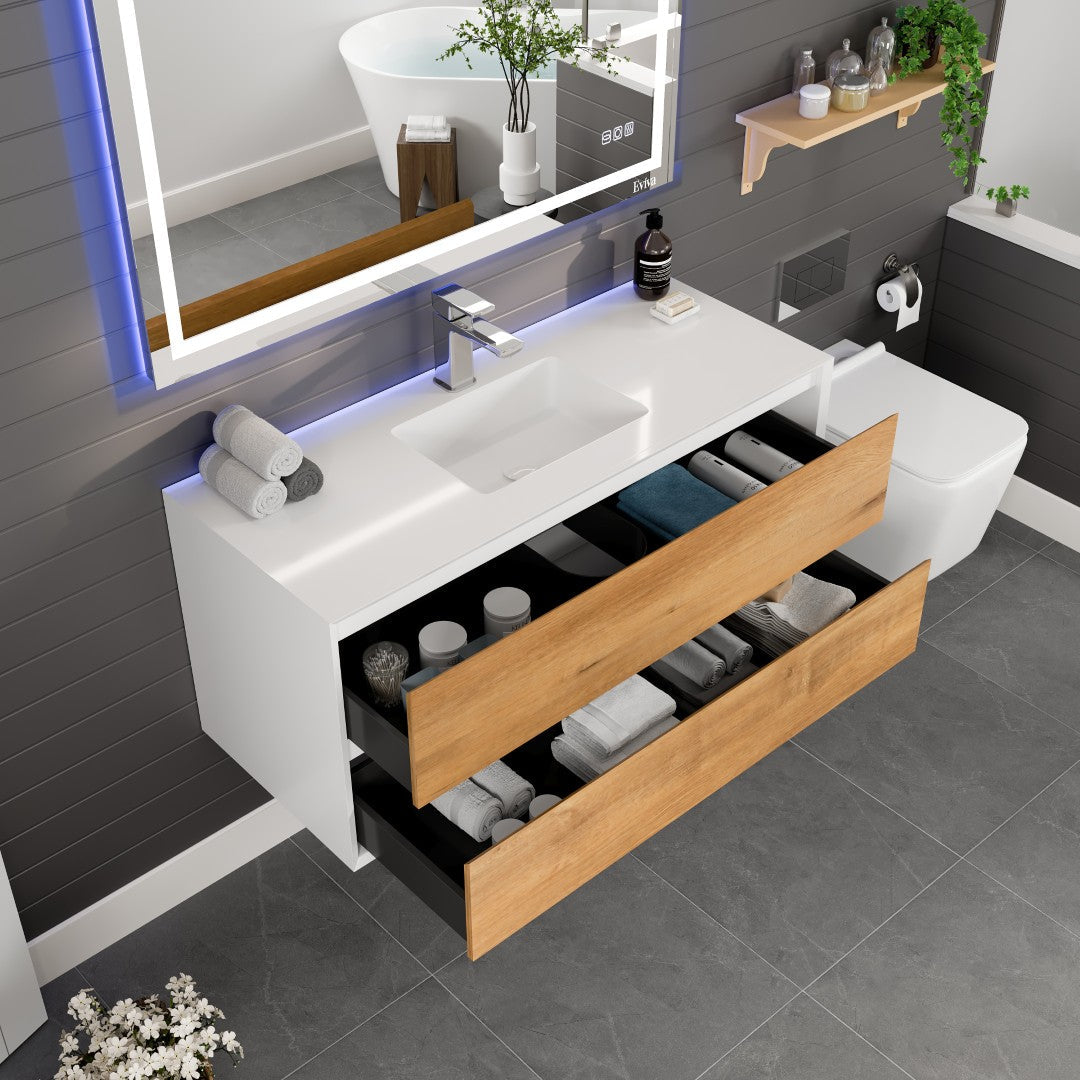 Eviva Vienna Wall Mount Bath Vanity with Acrylic Top and Integrated Sink (36"-75")