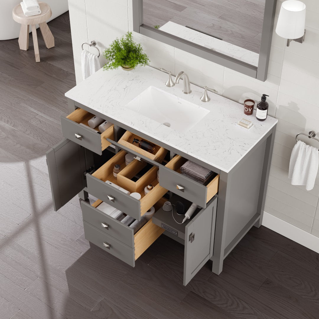 Eviva Artemis Bath Vanity with Engineered Stone Top & Undermount Porcelain Sink (42"-72")