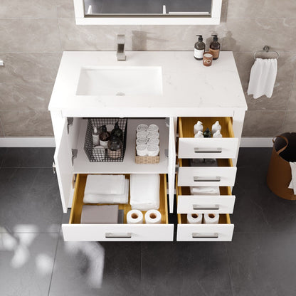 Eviva London Bath Vanity with Carrara Quartz Top and Undermount Porcelain Sink (20"-60")
