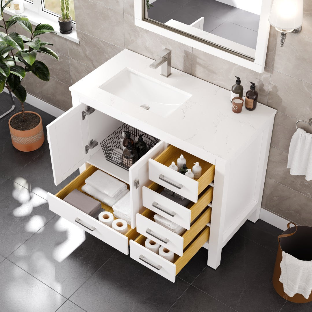Eviva London Bath Vanity with Carrara Quartz Top and Undermount Porcelain Sink (20"-60")