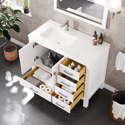 Eviva London Bath Vanity with Carrara Quartz Top and Undermount Porcelain Sink (20"-60")