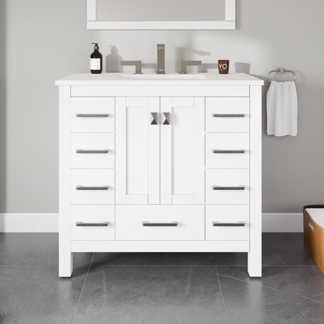 Eviva Hampton Bath Vanity with Carrara Quartz Top and Undermount Porcelain Sink