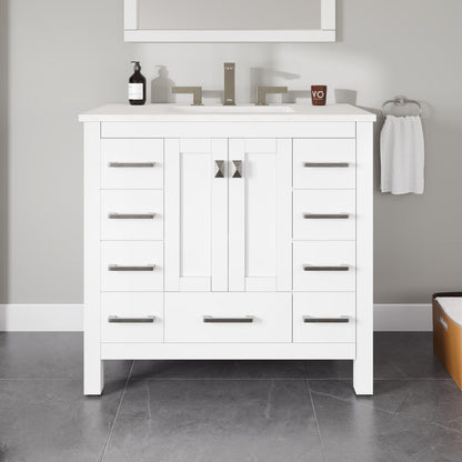 Eviva Hampton Bath Vanity with Carrara Quartz Top and Undermount Porcelain Sink