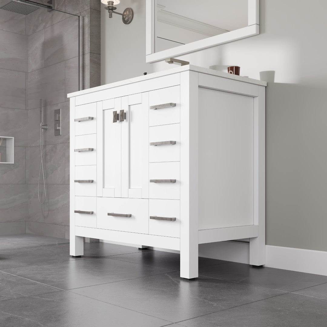 Eviva Hampton Bath Vanity with Carrara Quartz Top and Undermount Porcelain Sink