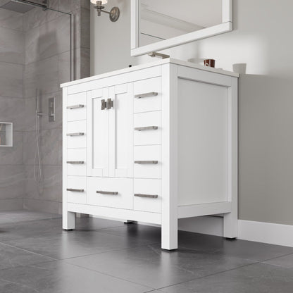 Eviva Hampton Bath Vanity with Carrara Quartz Top and Undermount Porcelain Sink
