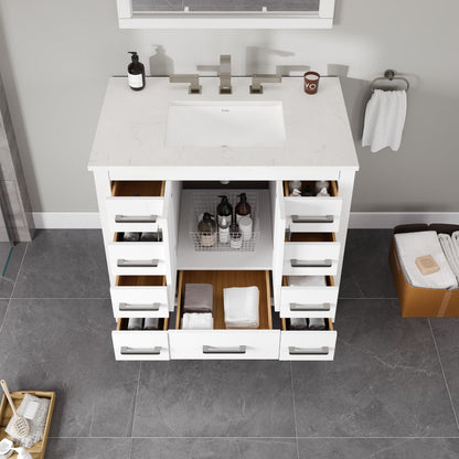 Eviva Hampton Bath Vanity with Carrara Quartz Top and Undermount Porcelain Sink