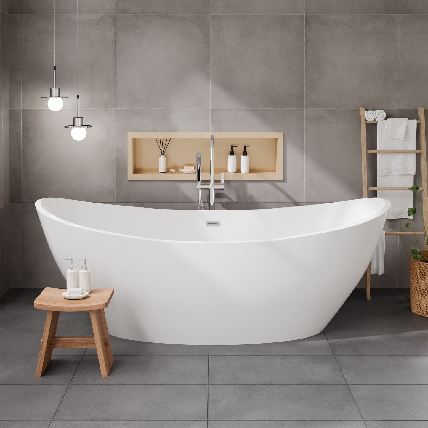 Eviva Bella Glossy White Acrylic Slipper Freestanding Bathtub