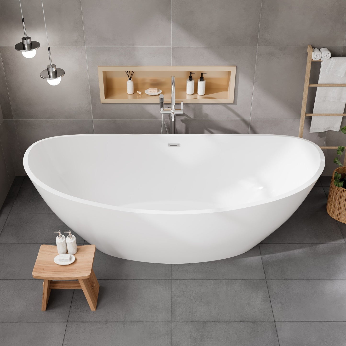 Eviva Bella Glossy White Acrylic Slipper Freestanding Bathtub