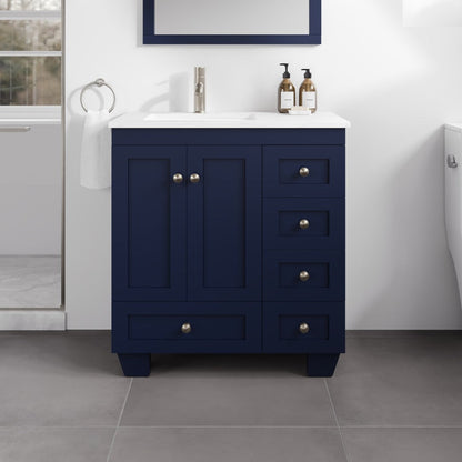 Eviva Happy Bath Vanity with Carrara Quartz Top and Undermount Porcelain Sink (24"-30")