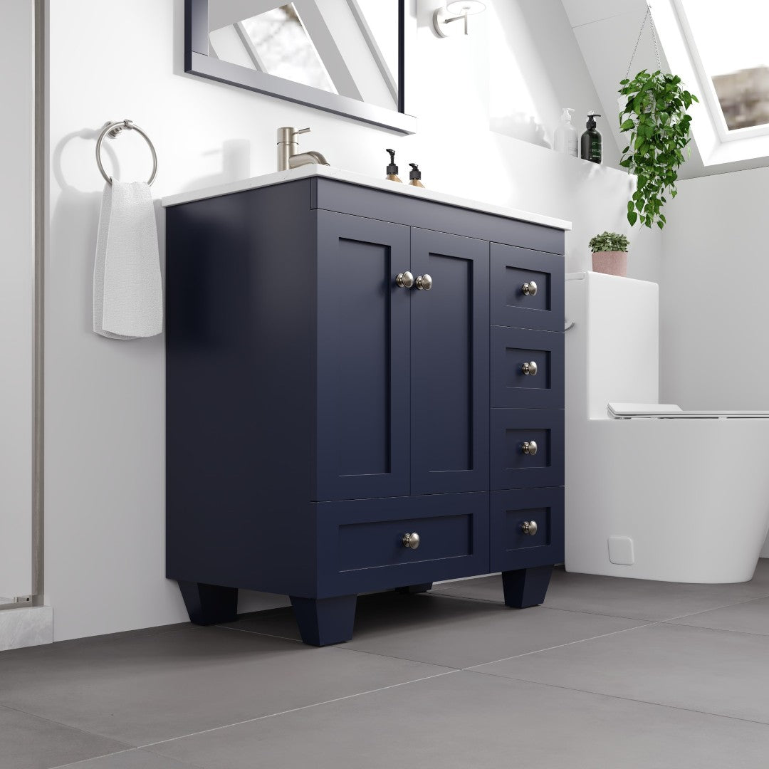 Eviva Happy Bath Vanity with Carrara Quartz Top and Undermount Porcelain Sink (24"-30")