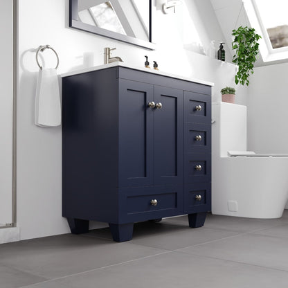 Eviva Happy Bath Vanity with Carrara Quartz Top and Undermount Porcelain Sink (24"-30")