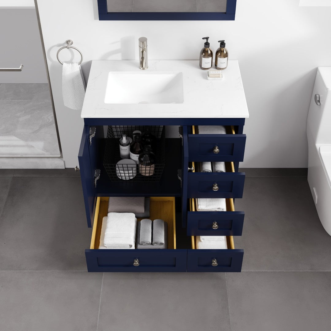 Eviva Happy Bath Vanity with Carrara Quartz Top and Undermount Porcelain Sink (24"-30")
