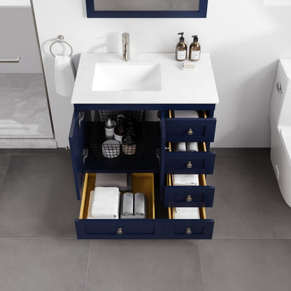 Eviva Happy Bath Vanity with Carrara Quartz Top and Undermount Porcelain Sink (24"-30")